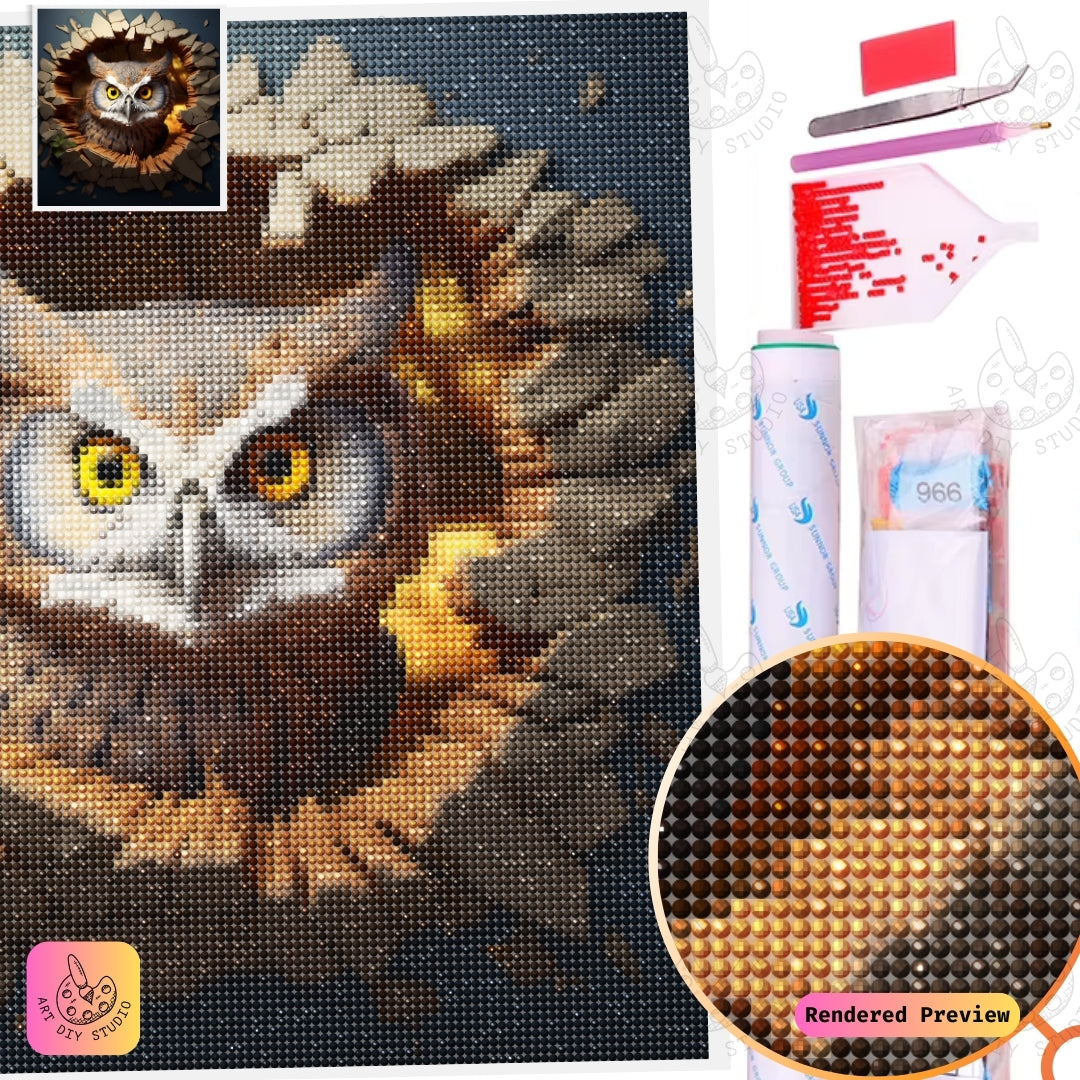 Artdiystudio Bursting Owl Wonder Diy Diamond Painting Kit A Dynamic And Playful Scene 5