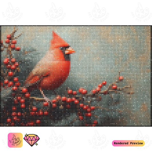 Artdiystudio Cardinal And Winter Berries Diy Diamond Painting Kit A Festive Burst Of Color 5