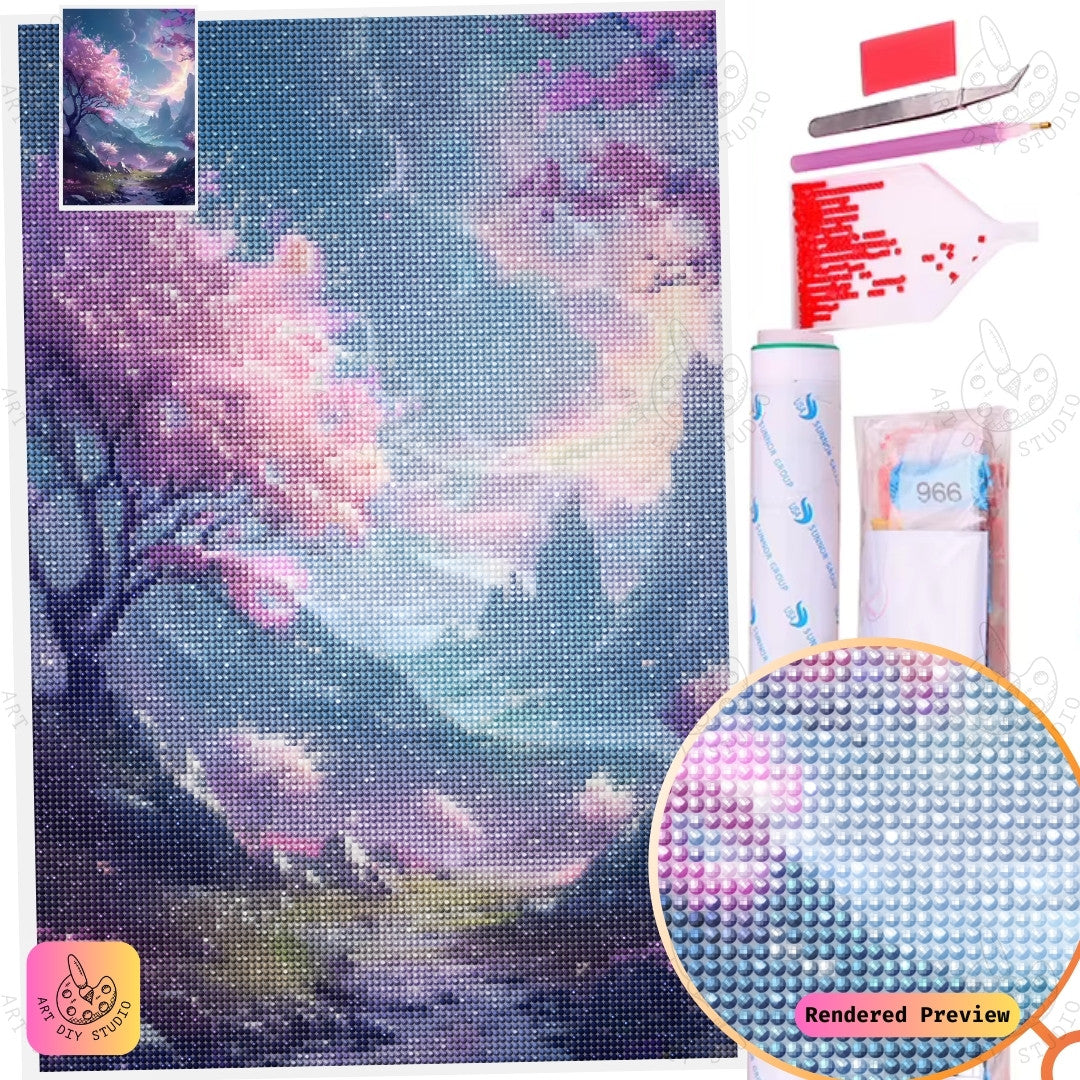 Artdiystudio Celestial Blossom Grove Diy Diamond Painting Kit A Mystical Journey Through A Dreamy Landscape 5