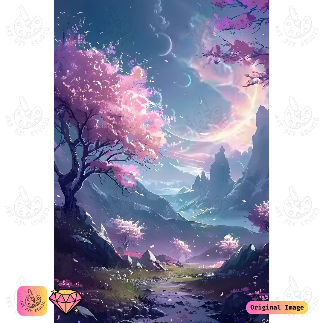Artdiystudio Celestial Blossom Grove Diy Diamond Painting Kit A Mystical Journey Through A Dreamy Landscape