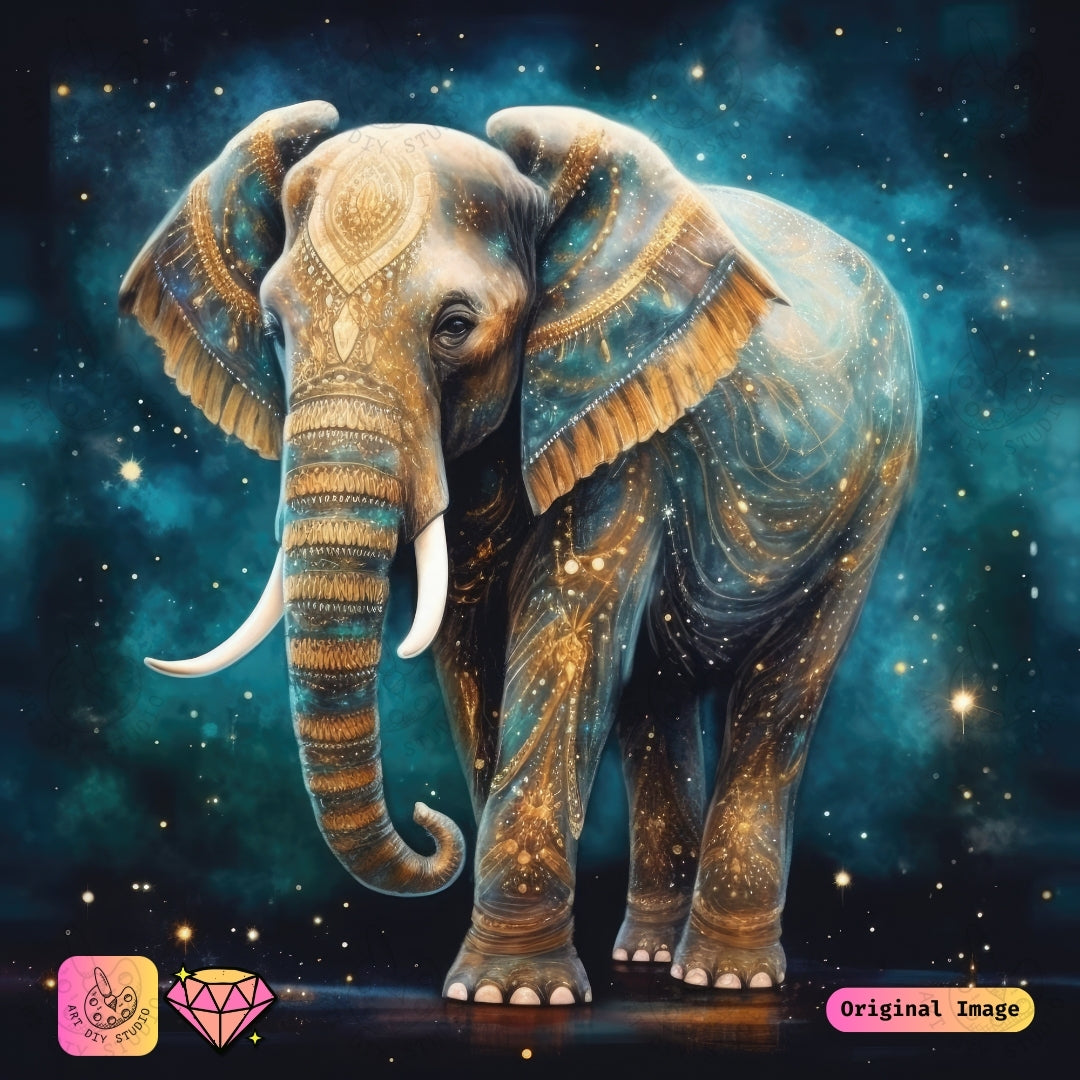Artdiystudio Celestial Elephant Majesty Diy Diamond Painting Kit A Mystical Elegance In Art