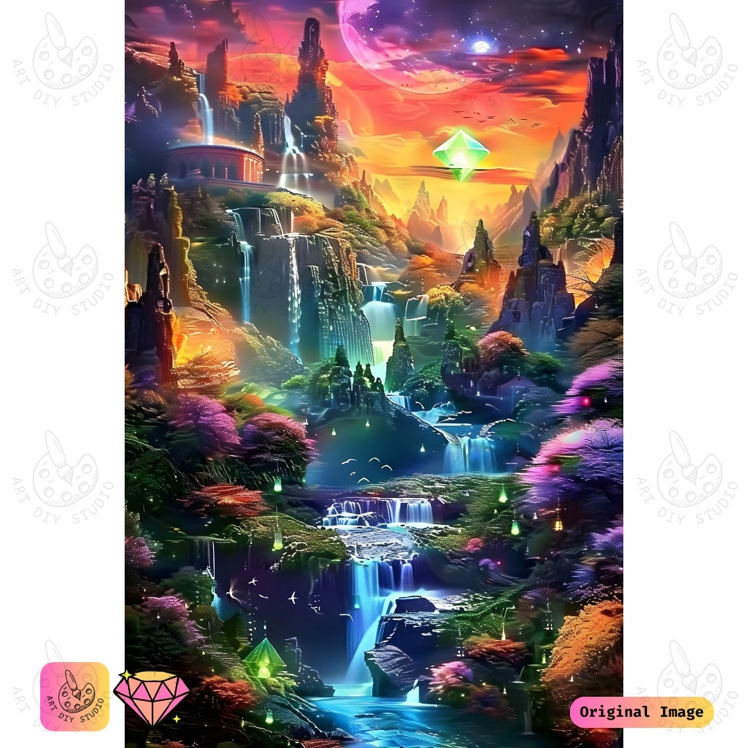 Artdiystudio Celestial Waterfall Realm Diy Diamond Painting Kit A Mystical Fantasy Journey