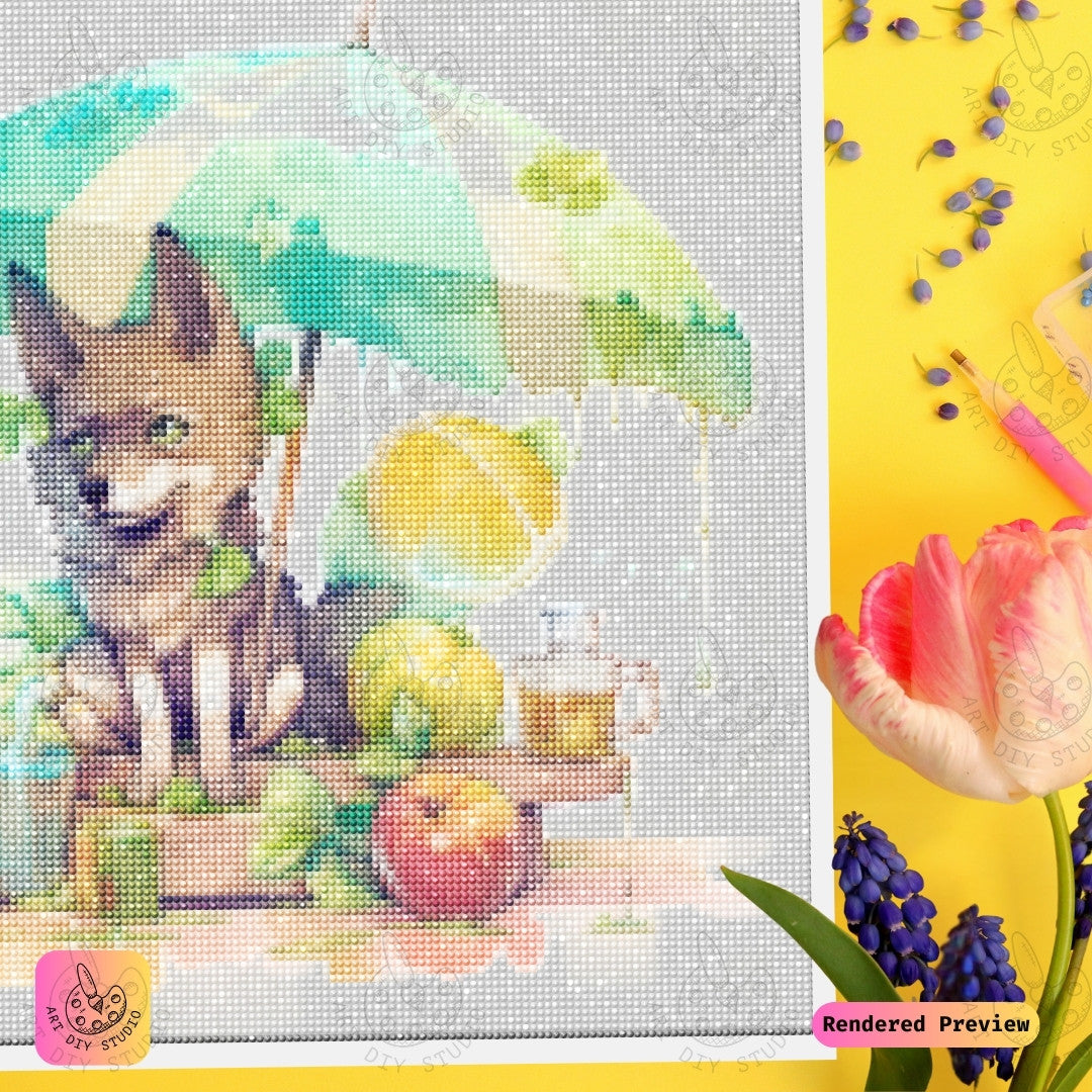 Artdiystudio Citrus Shade Wolf Diy Diamond Painting Kit A Refreshing Whimsical Delight 3