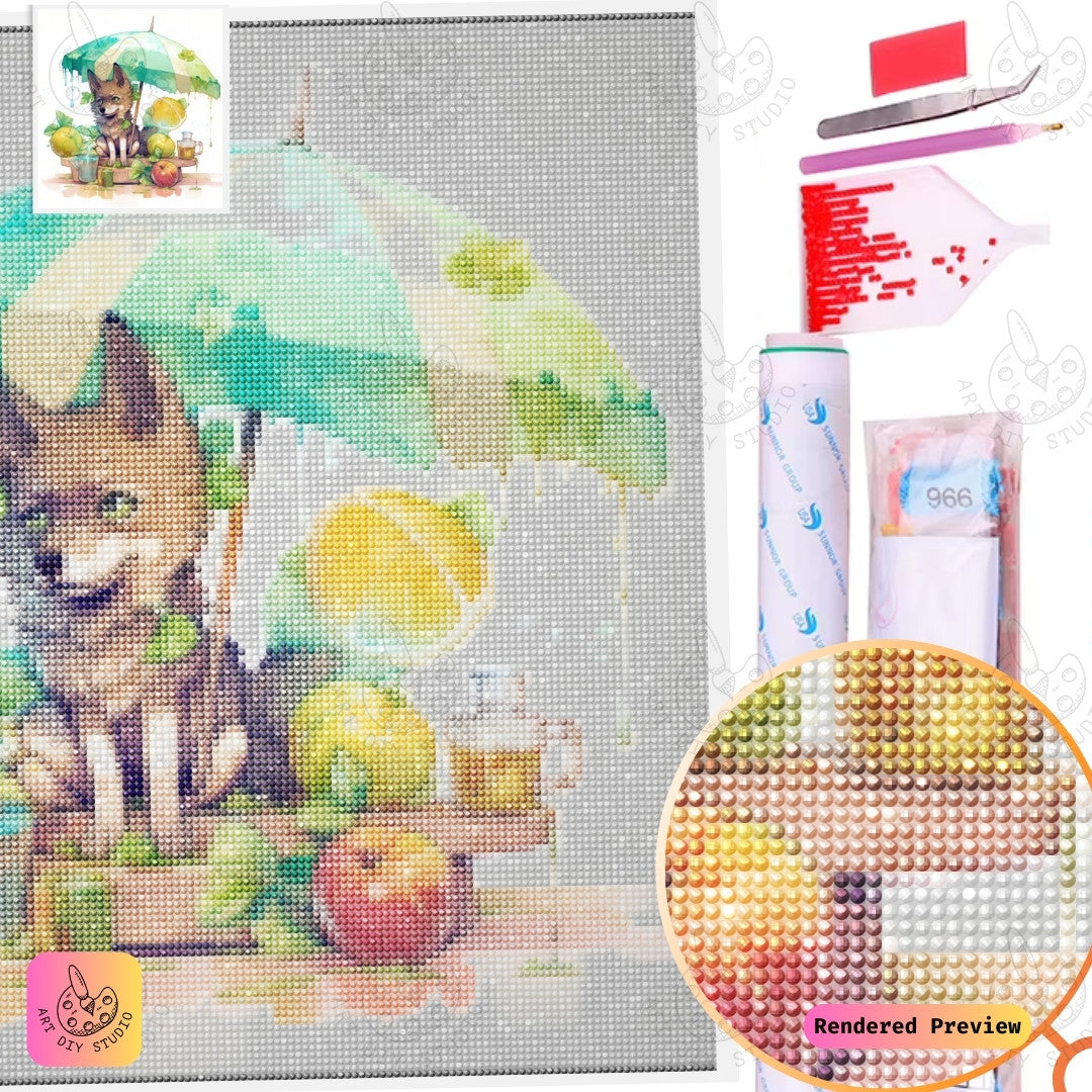 Artdiystudio Citrus Shade Wolf Diy Diamond Painting Kit A Refreshing Whimsical Delight 5