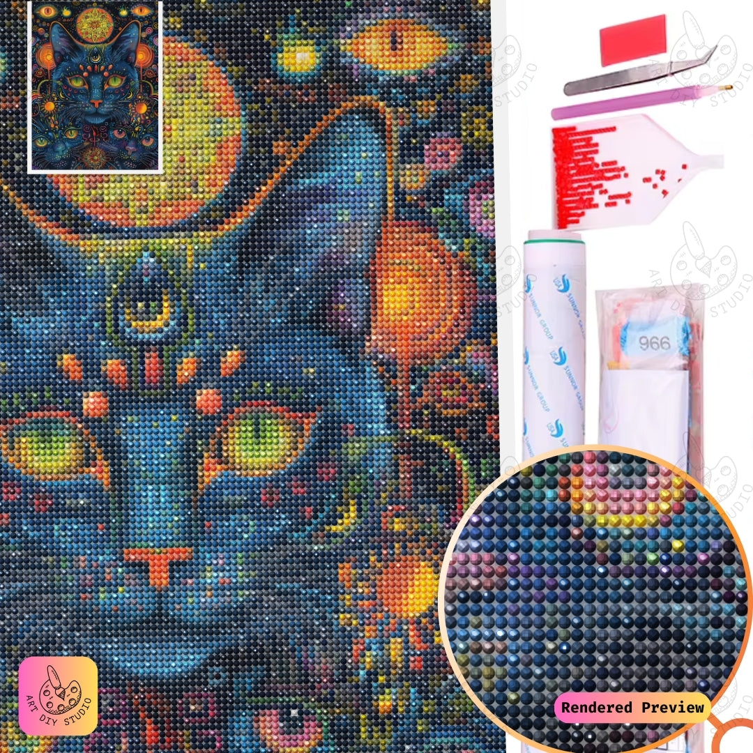 Artdiystudio Cosmic Paws Diy Diamond Painting Kit A Mystical Cat In The Stars 5