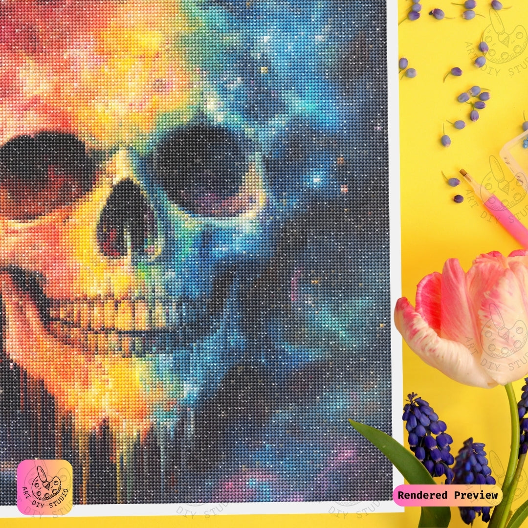 Artdiystudio Cosmic Skull Vibes Diy Diamond Painting Kit A Galactic Fusion Of Color 4