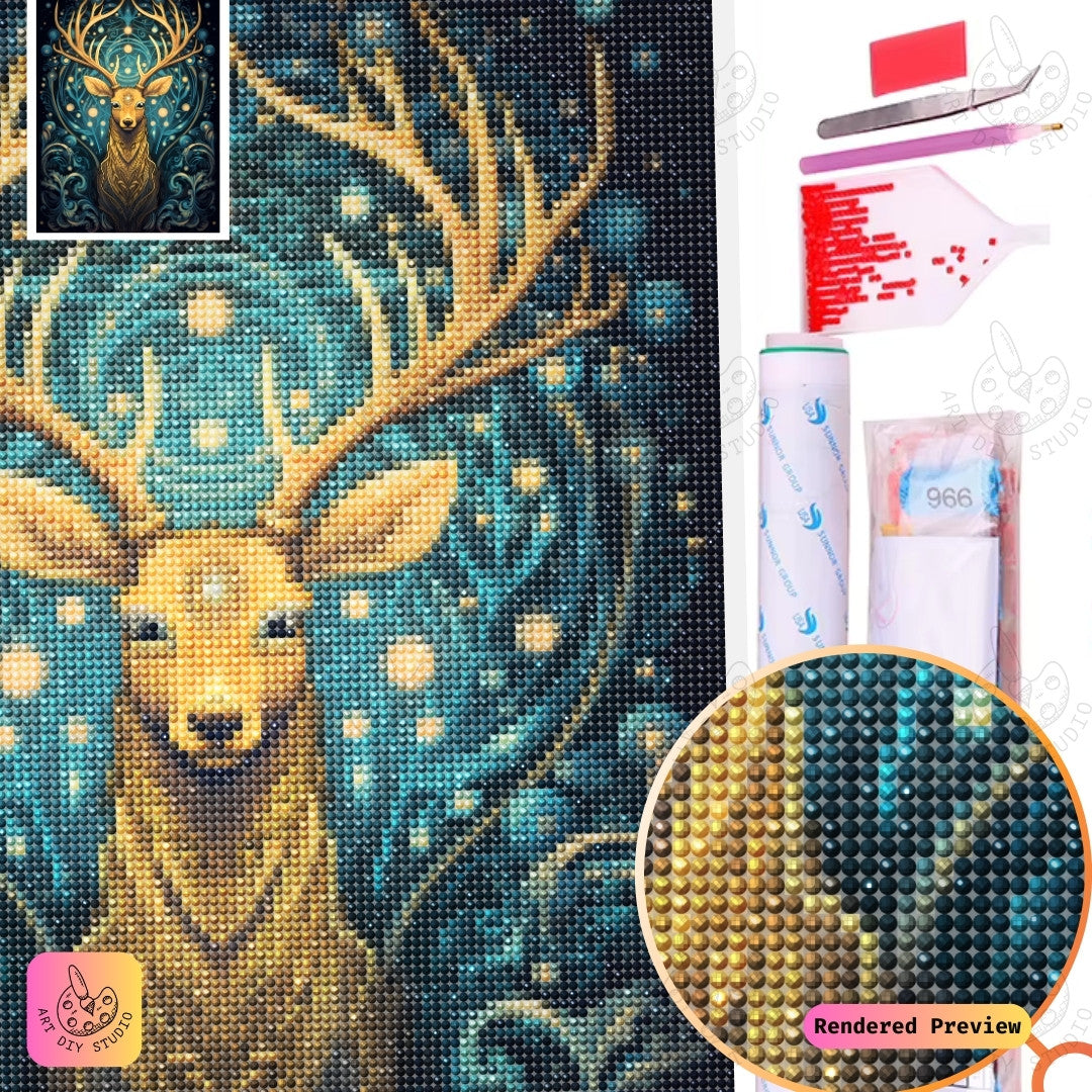 Artdiystudio Cosmic Stags Aura Diy Diamond Painting Kit A Magical Journey Into The Heart Of The Forest 2