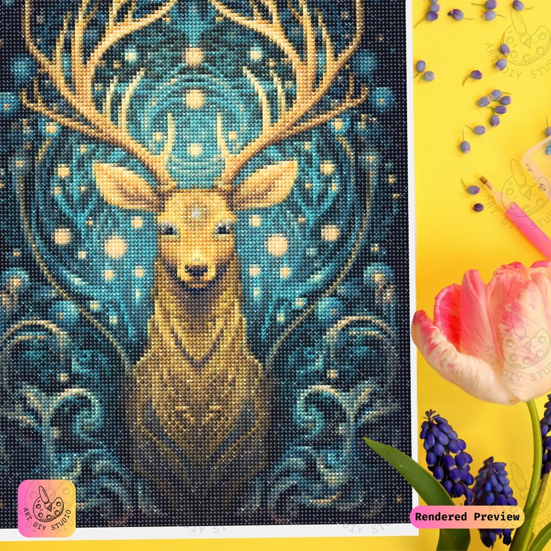 Artdiystudio Cosmic Stags Aura Diy Diamond Painting Kit A Magical Journey Into The Heart Of The Forest 4