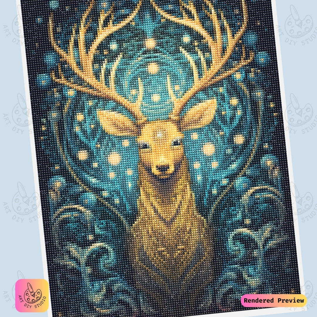 Artdiystudio Cosmic Stags Aura Diy Diamond Painting Kit A Magical Journey Into The Heart Of The Forest
