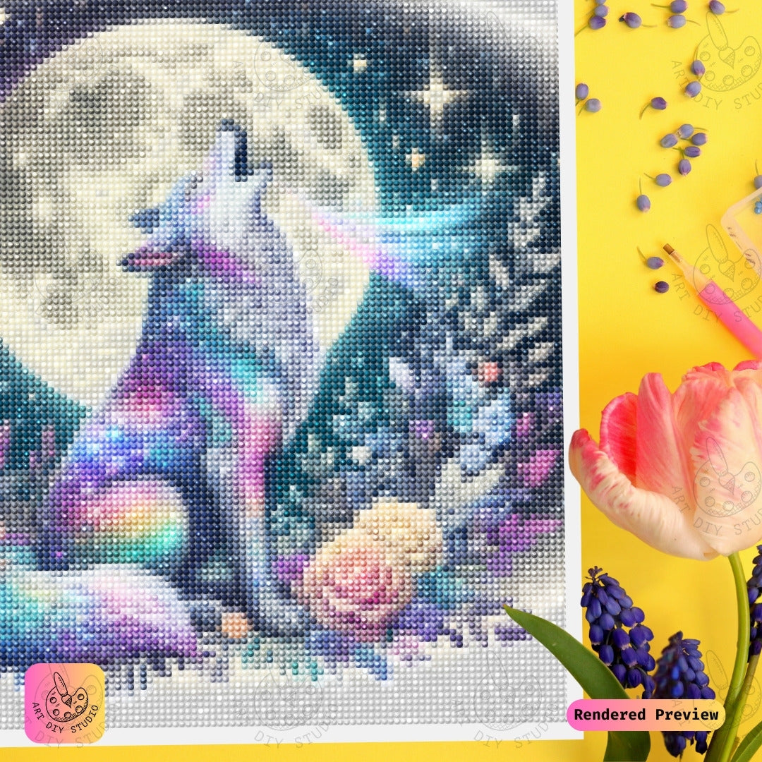 Artdiystudio Cosmic Wolf Serenade Diy Diamond Painting Kit A Starlit Masterpiece 3