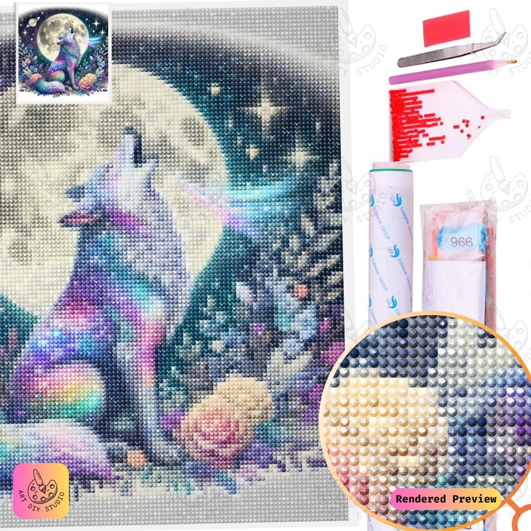Artdiystudio Cosmic Wolf Serenade Diy Diamond Painting Kit A Starlit Masterpiece 5