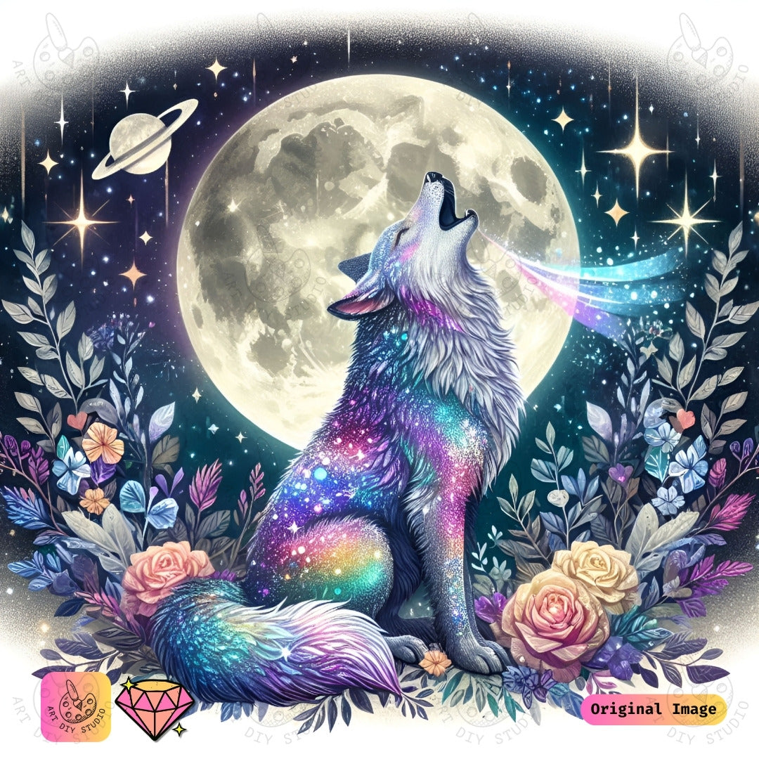 Artdiystudio Cosmic Wolf Serenade Diy Diamond Painting Kit A Starlit Masterpiece