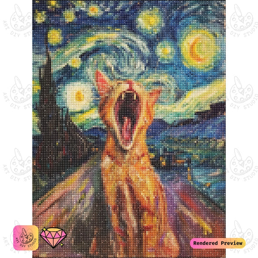 Artdiystudio Cosmic Yowl Diy Diamond Painting Kit A Yowling Cat In The Starry Night 2