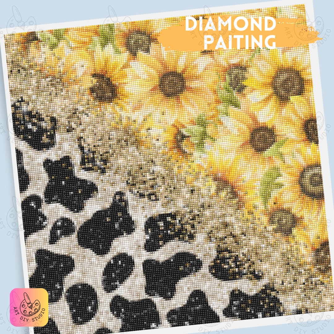 Artdiystudio Cow Print Sunflower Sparkle Diy Diamond Painting Kit Bold Fun And Glamorous 4