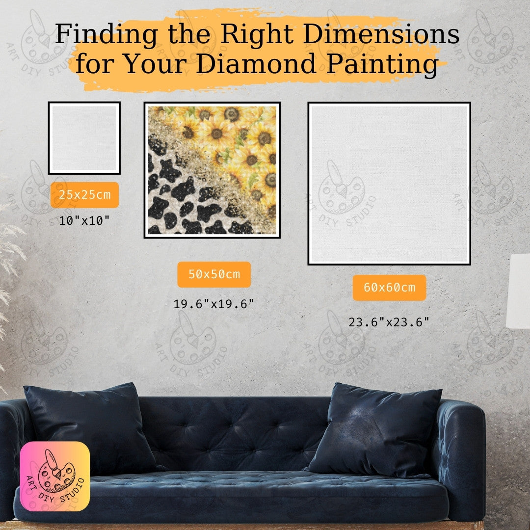 Artdiystudio Cow Print Sunflower Sparkle Diy Diamond Painting Kit Bold Fun And Glamorous