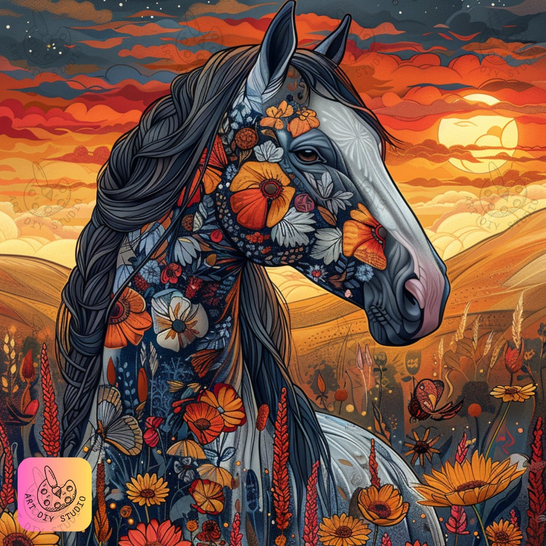 Artdiystudio Craft A Floral Masterpiece With Wildflower Harmony Horse Diamond Art Kit 8