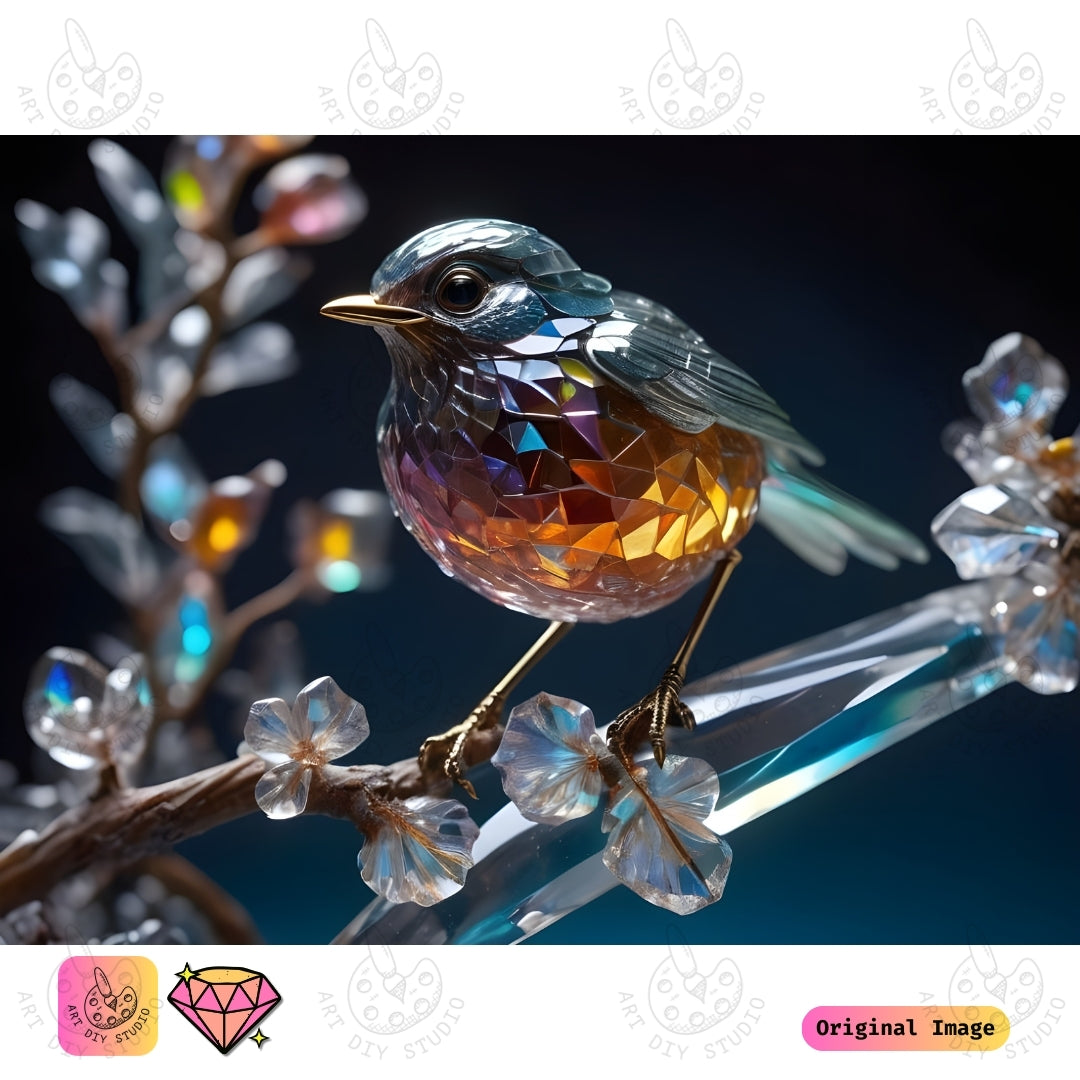 Artdiystudio Crystal Bird On Branch Diy Diamond Painting Kit A Radiant Masterpiece Of Light And Elegance 6