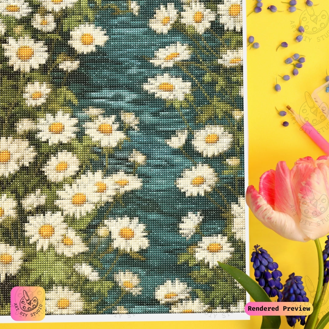 Artdiystudio Daisy Stream Harmony Diy Diamond Painting Kit A Rustic Floral Masterpiece 3