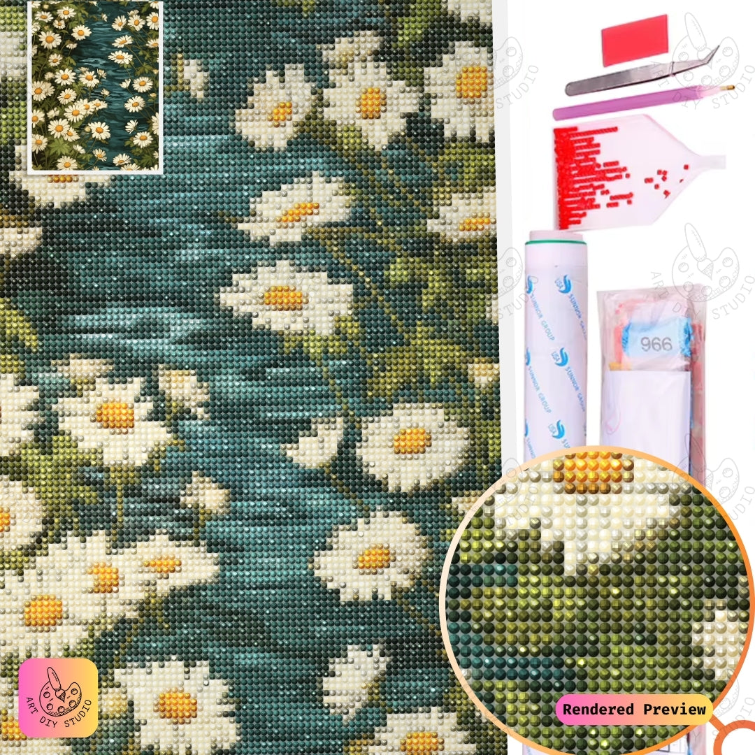 Artdiystudio Daisy Stream Harmony Diy Diamond Painting Kit A Rustic Floral Masterpiece 5