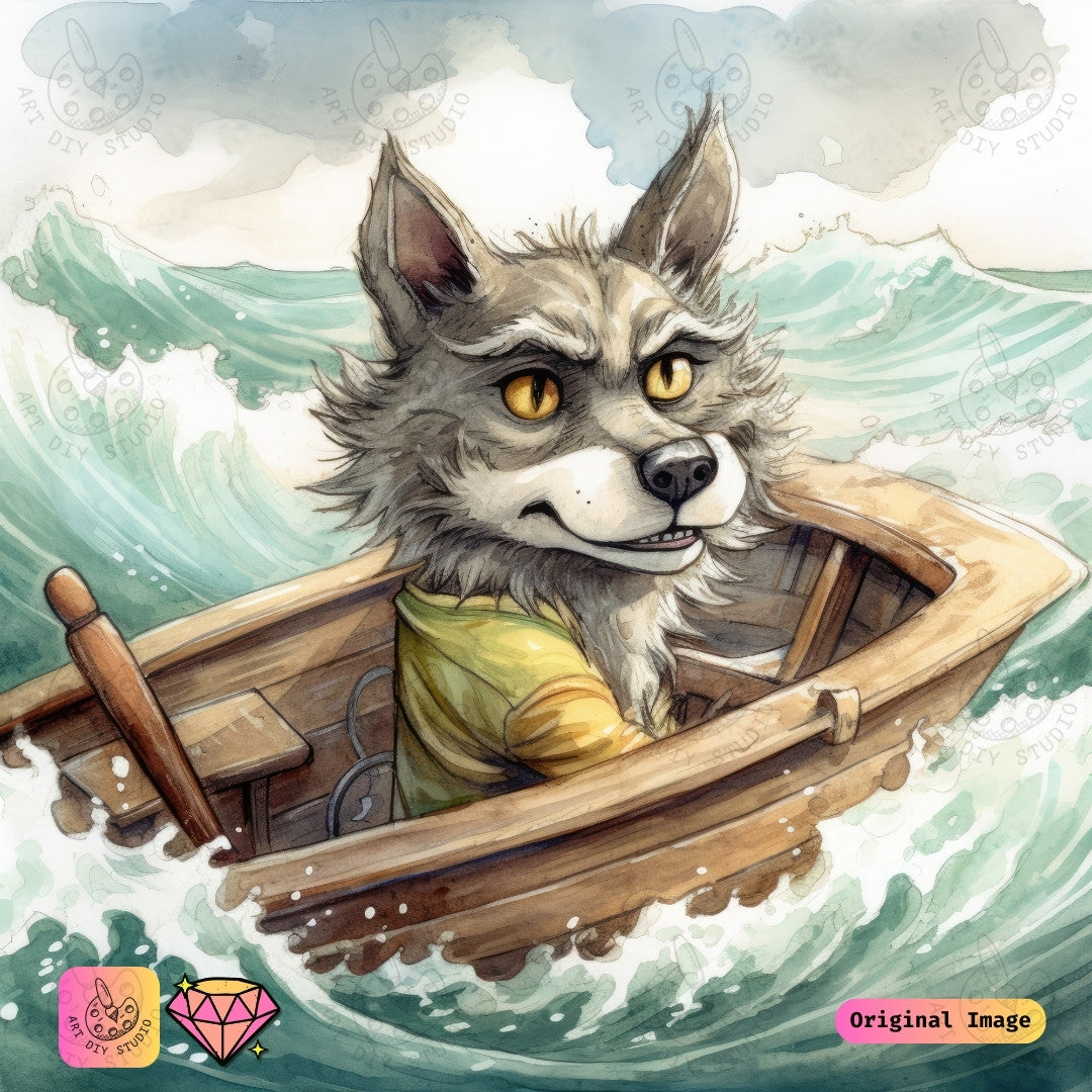 Artdiystudio Daring Wolf Voyage Diy Diamond Painting Kit An Ocean Adventure Tale