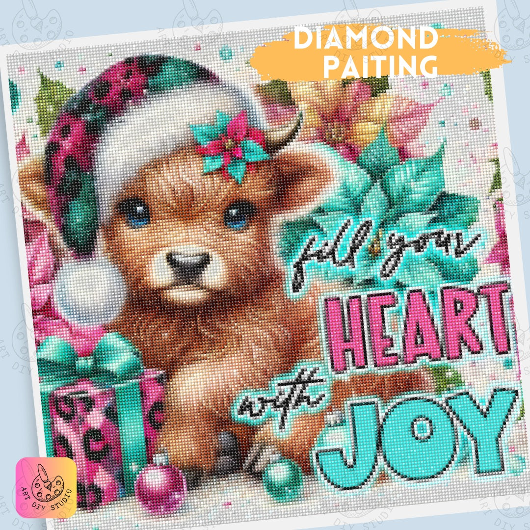 DIY Baby Cow Christmas Diamond Painting Kit Product Image Artdiystudio.com