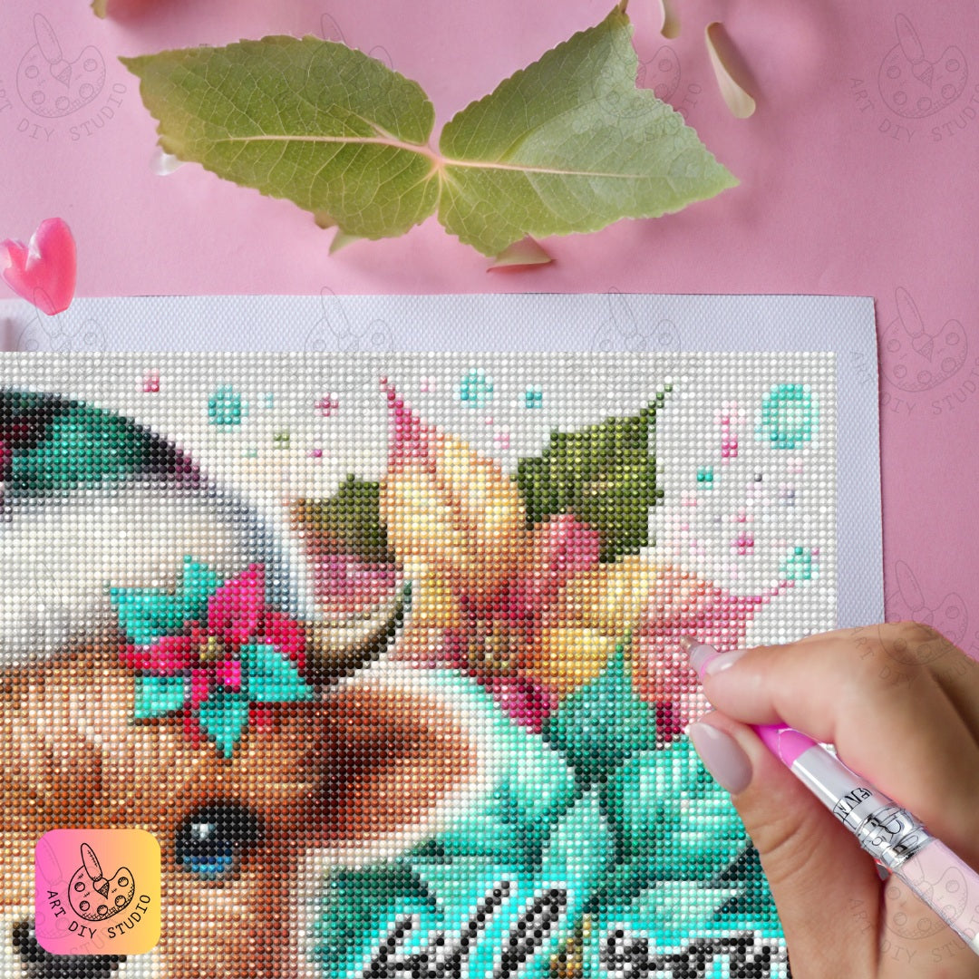 DIY Baby Cow Christmas Diamond Painting Kit Product Image Artdiystudio.com