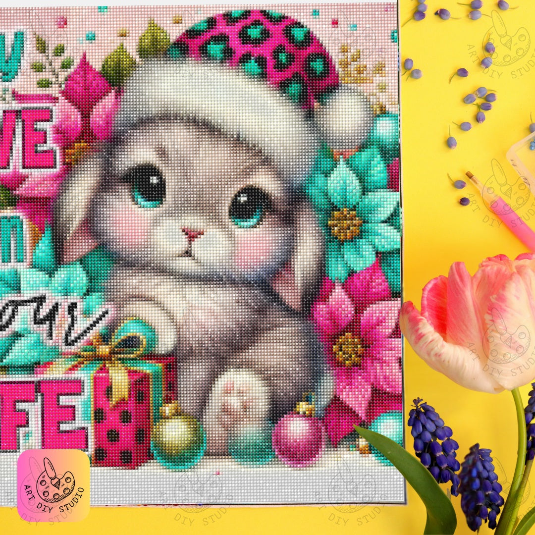 DIY Bunny Christmas Diamond Painting Kit Product Image Artdiystudio.com