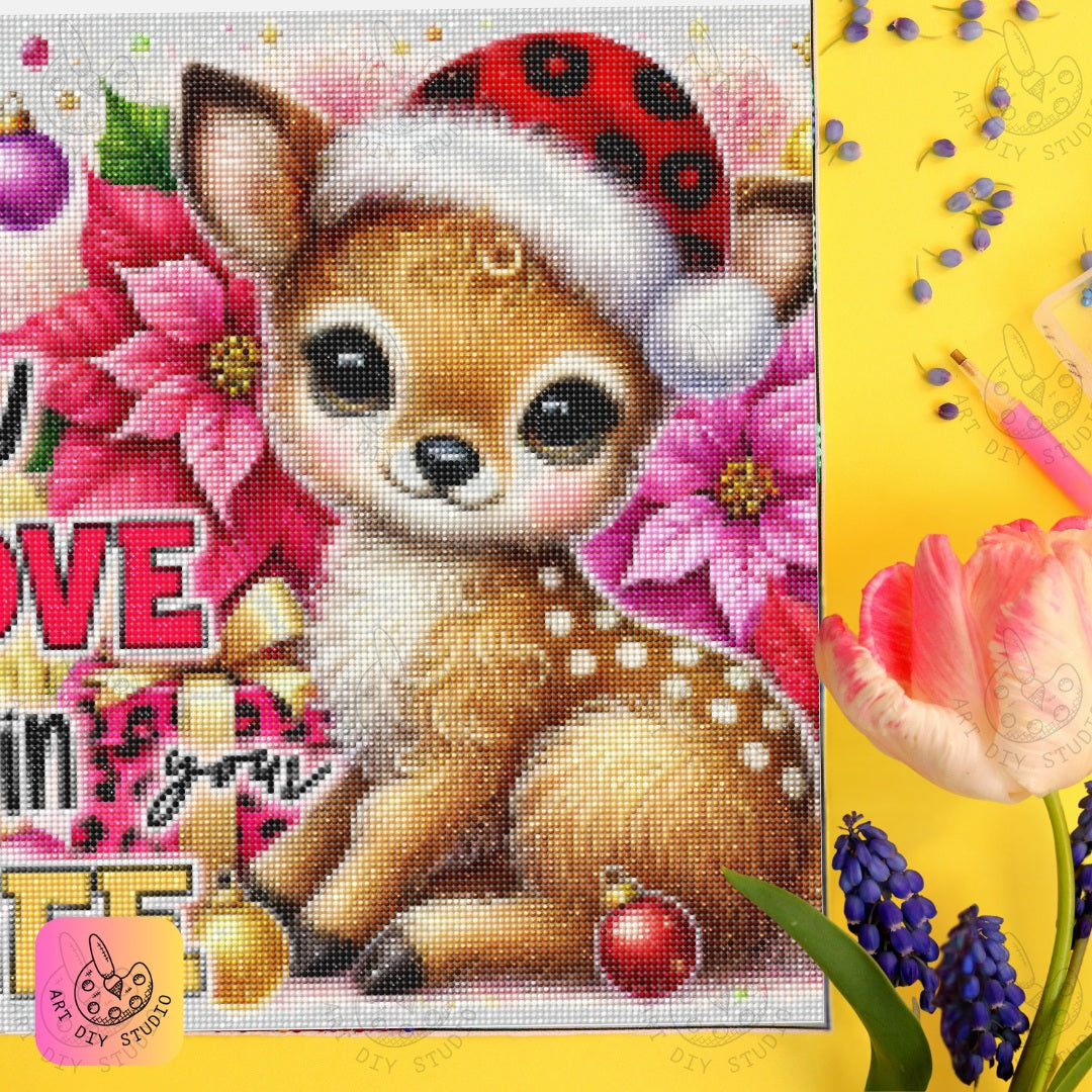DIY Fawn Christmas Diamond Painting Kit Product Image Artdiystudio.com