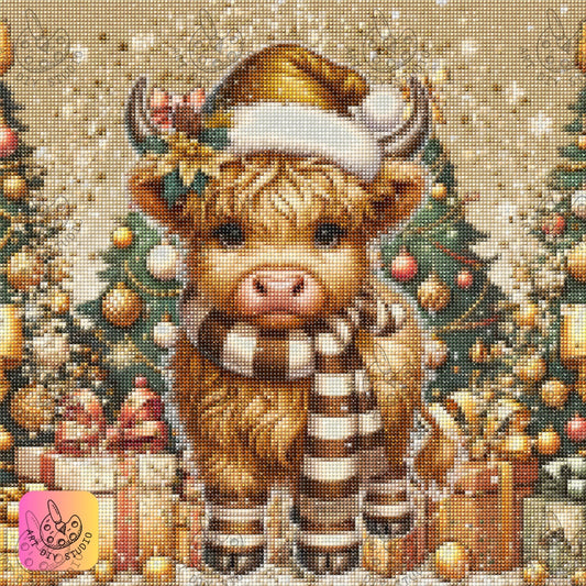 DIY Highland Cow Christmas Diamond Painting Kit Product Image Artdiystudio.com