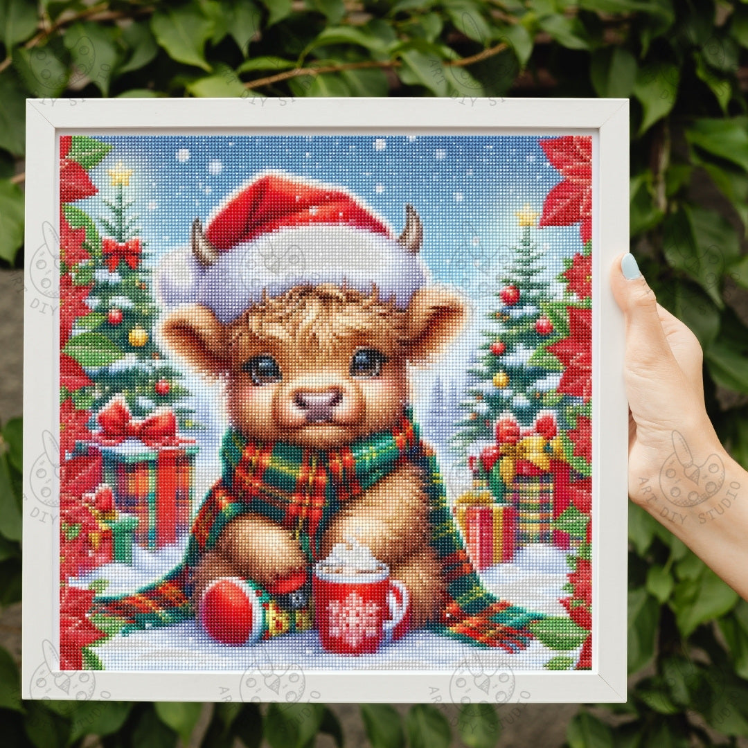 DIY Highland Cow Christmas Diamond Painting Kit Product Image Artdiystudio.com