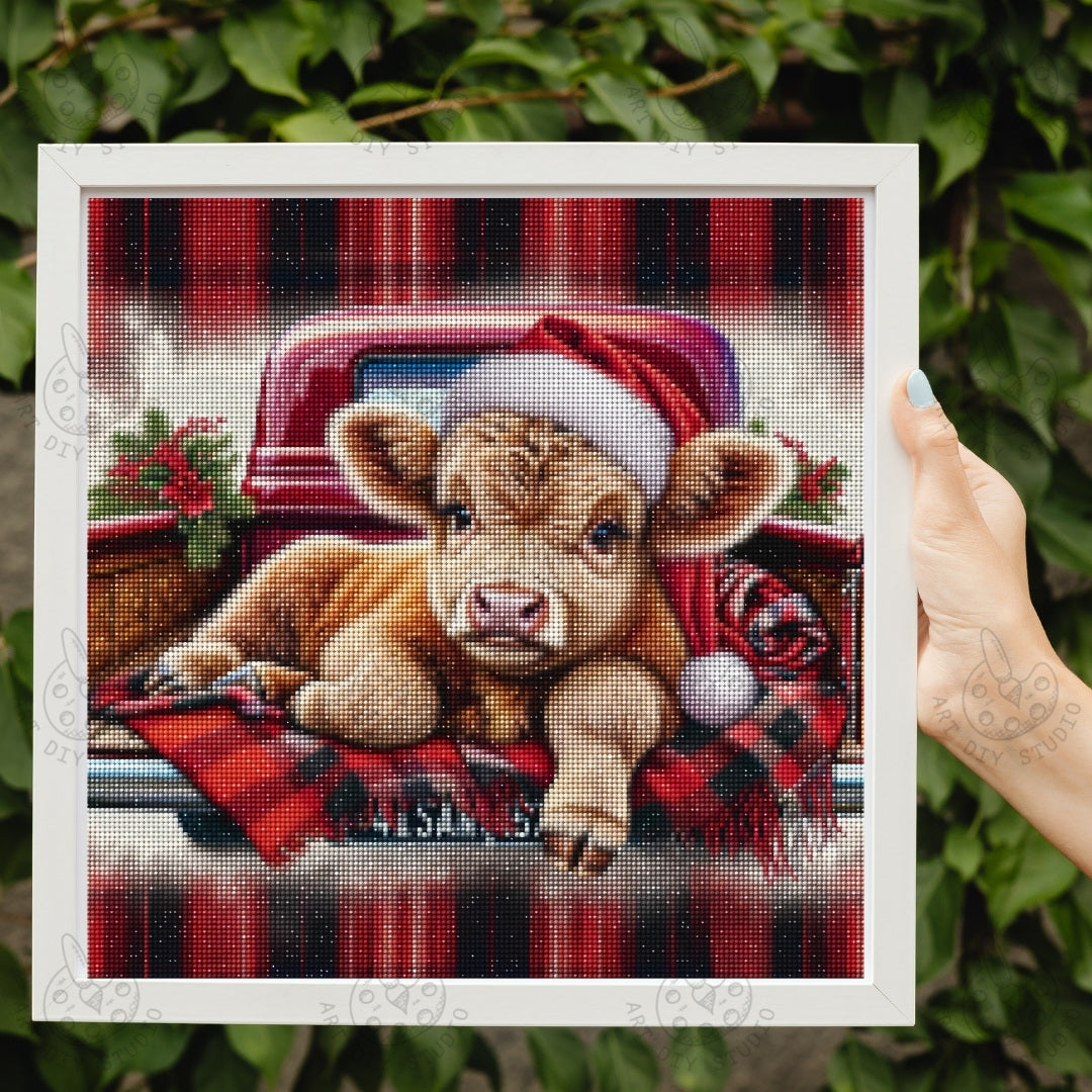 DIY Highland Cow Christmas Diamond Painting Kit Product Image Artdiystudio.com