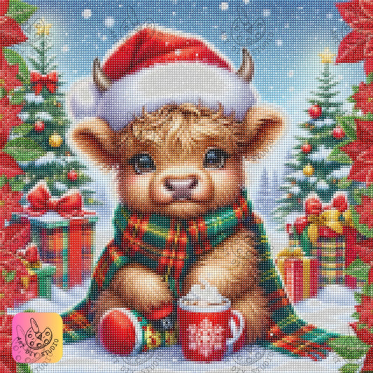 DIY Highland Cow Christmas Diamond Painting Kit Product Image Artdiystudio.com