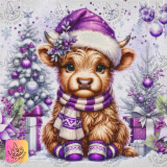DIY Highland Cow Christmas Diamond Painting Kit Product Image Artdiystudio.com