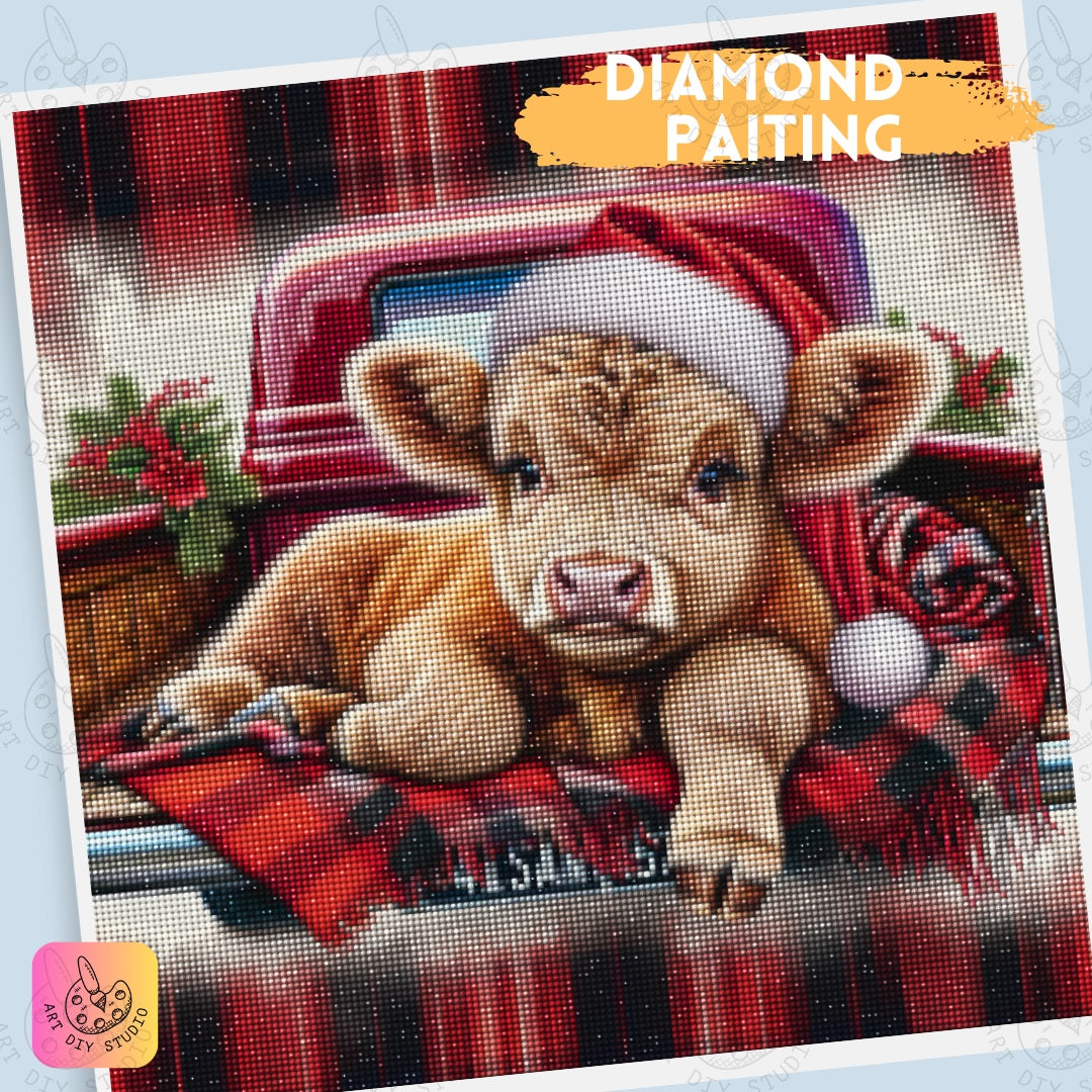 DIY Highland Cow Christmas Diamond Painting Kit Product Image Artdiystudio.com