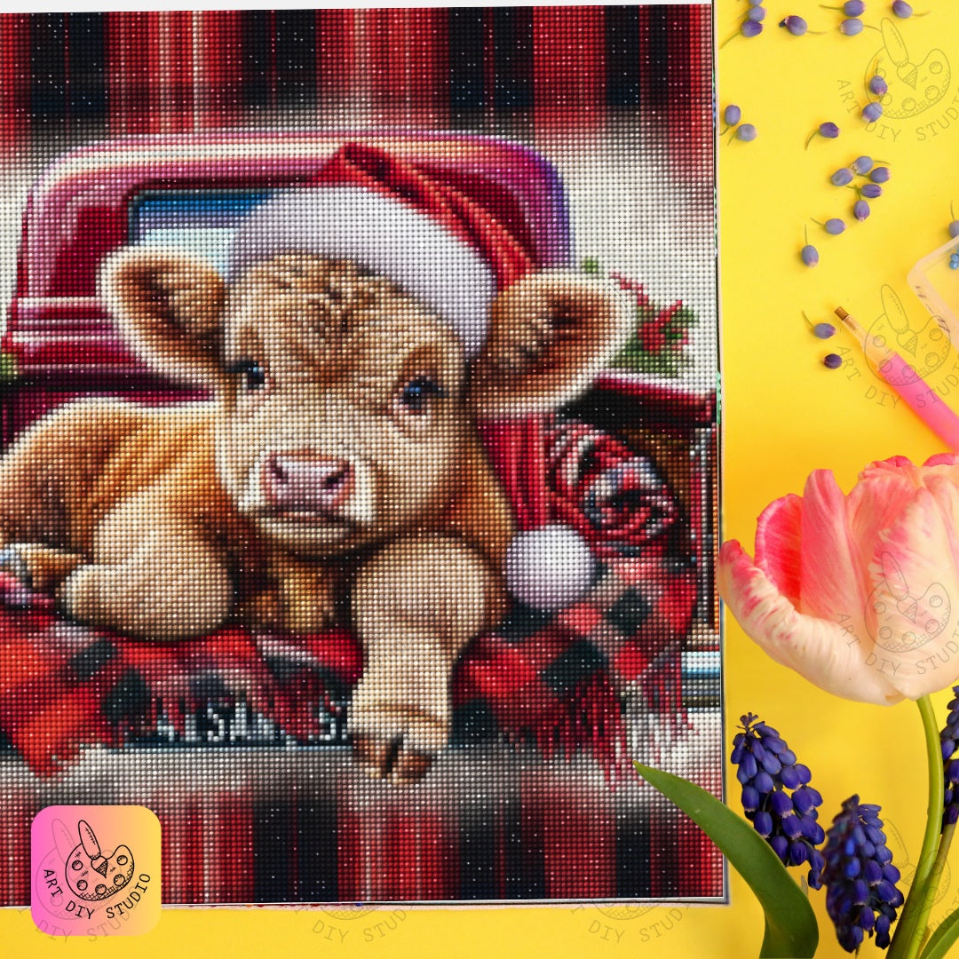 DIY Highland Cow Christmas Diamond Painting Kit Product Image Artdiystudio.com