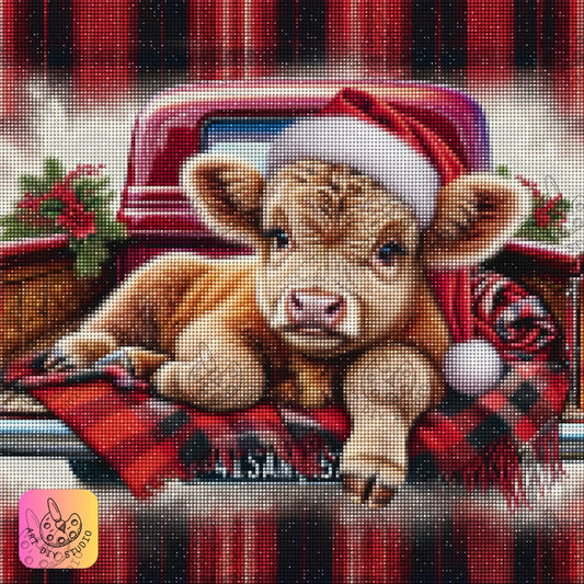 DIY Highland Cow Christmas Diamond Painting Kit Product Image Artdiystudio.com