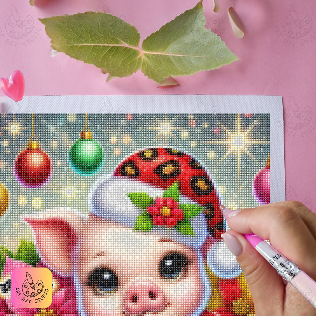 DIY Piglet Christmas Diamond Painting Kit Product Image Artdiystudio.com