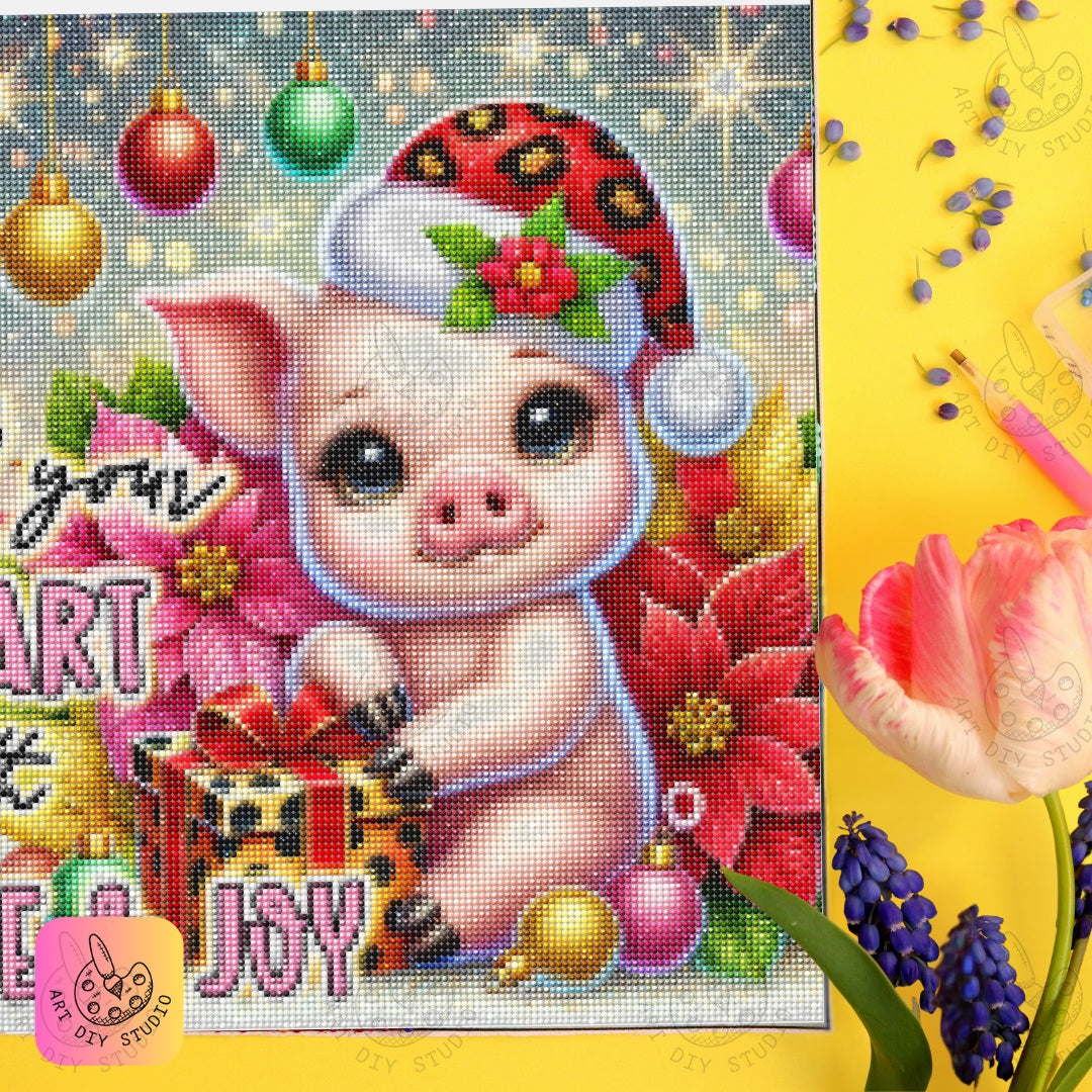 DIY Piglet Christmas Diamond Painting Kit Product Image Artdiystudio.com