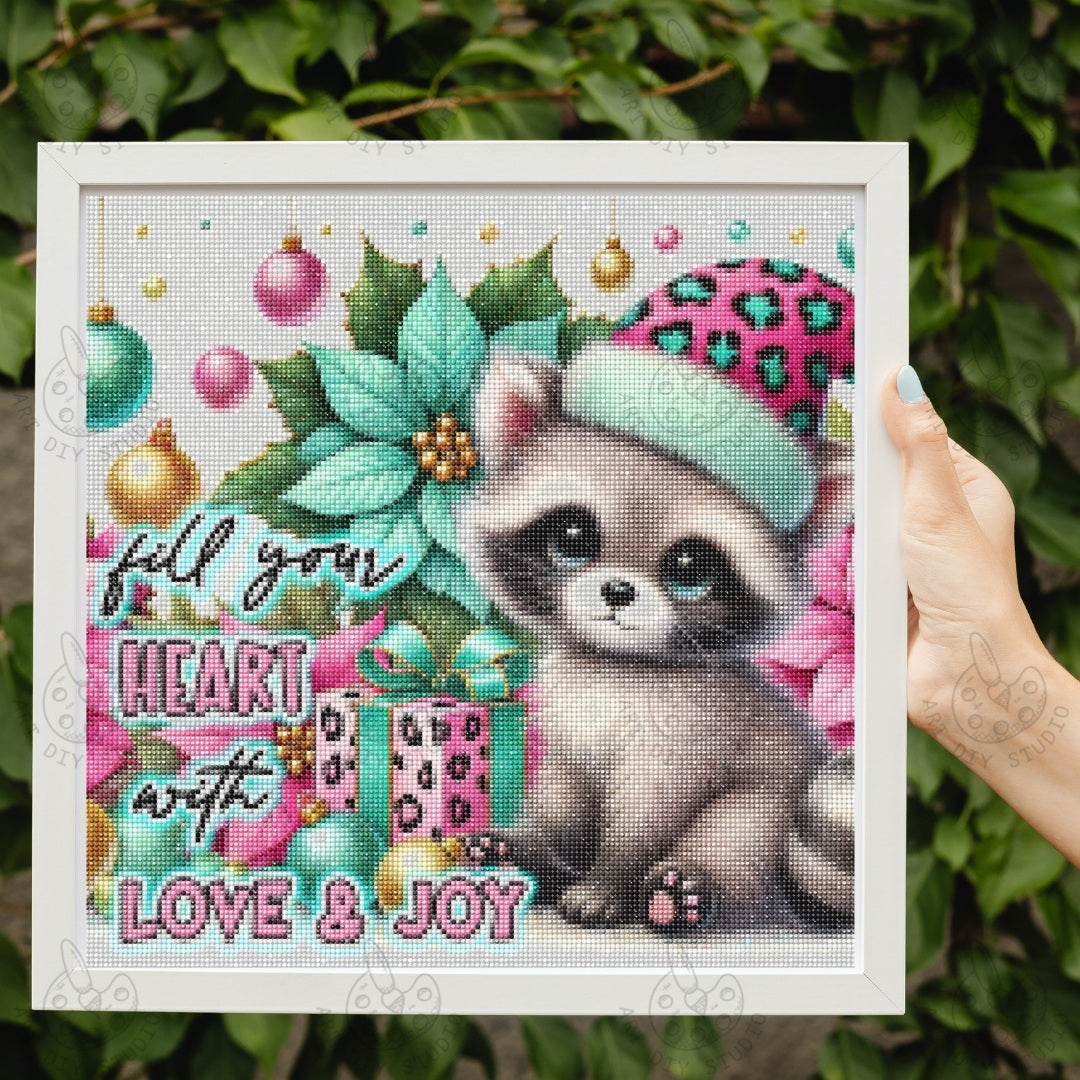DIY Raccoon Christmas Diamond Painting Kit Product Image Artdiystudio.com