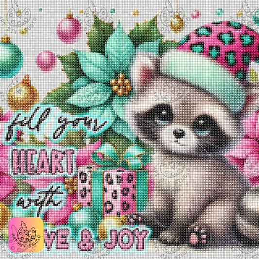 DIY Raccoon Christmas Diamond Painting Kit Product Image Artdiystudio.com
