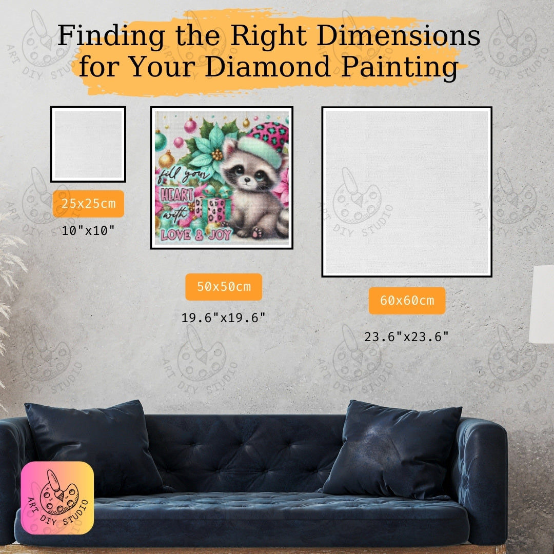 DIY Raccoon Christmas Diamond Painting Kit Product Image Artdiystudio.com
