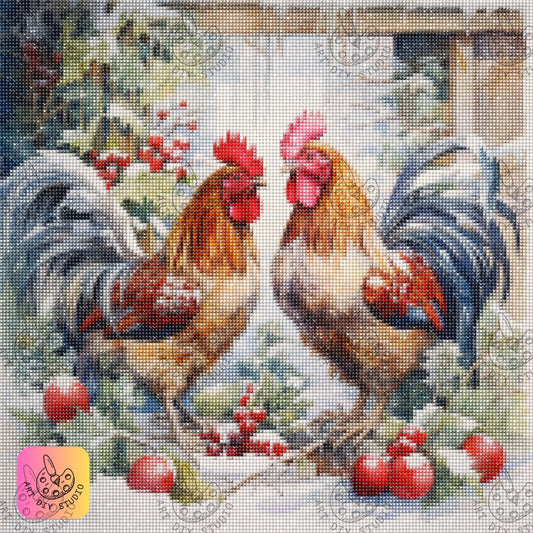 DIY Rooster Winter Diamond Painting Kit Product Image Artdiystudio.com