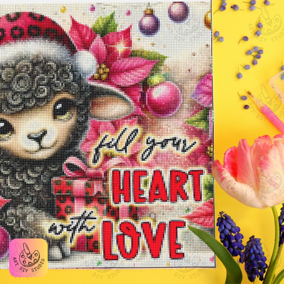 DIY Sheep Christmas Diamond Painting Kit Product Image Artdiystudio.com