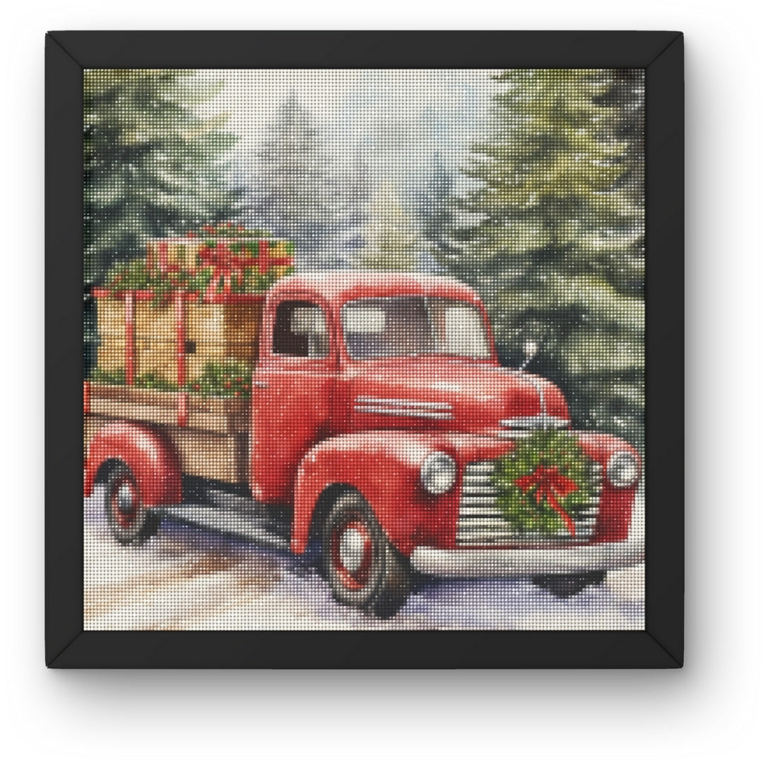 DIY Vintage Red Truck Christmas Diamond Painting Kit Product Image Artdiystudio.com