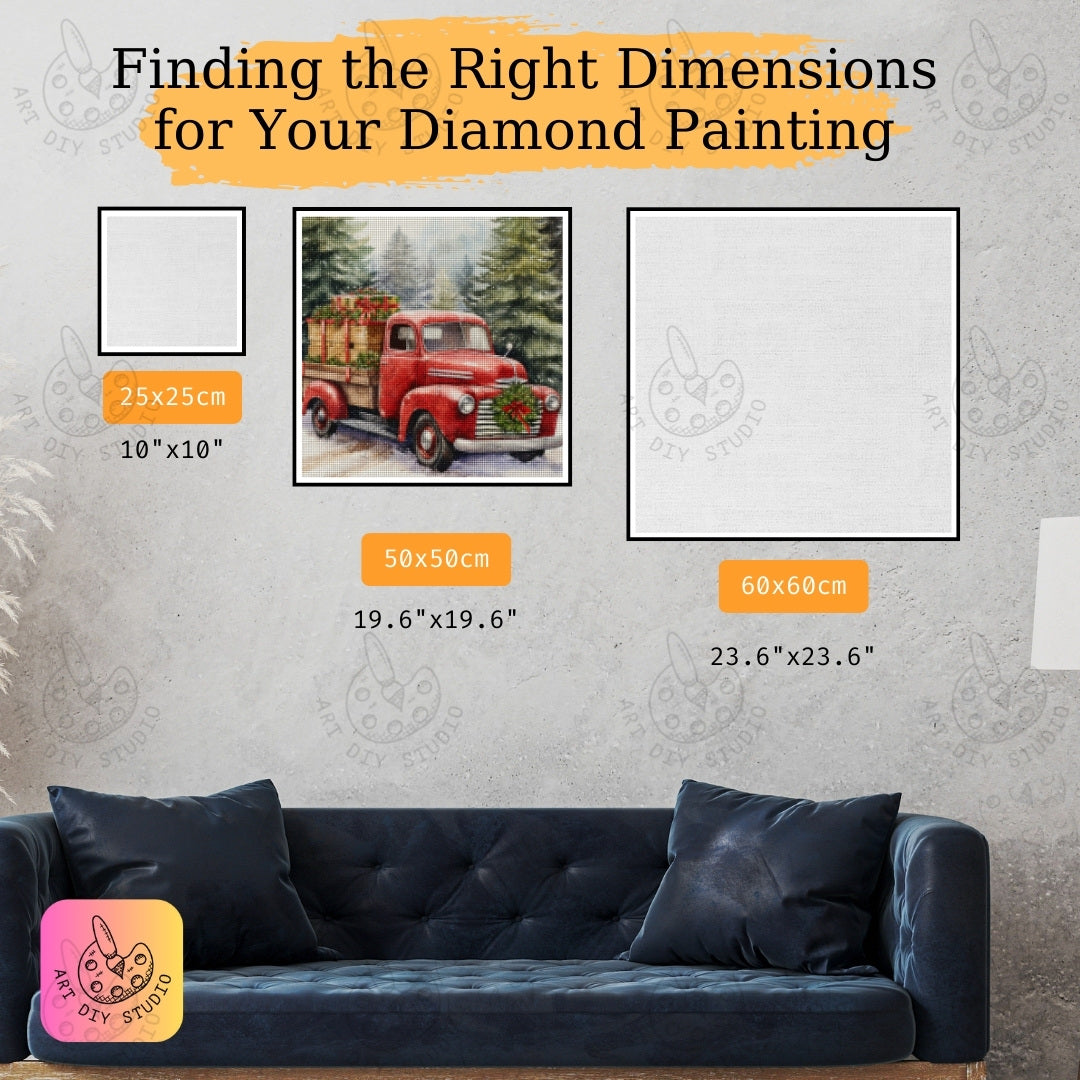 DIY Vintage Red Truck Christmas Diamond Painting Kit Product Image Artdiystudio.com