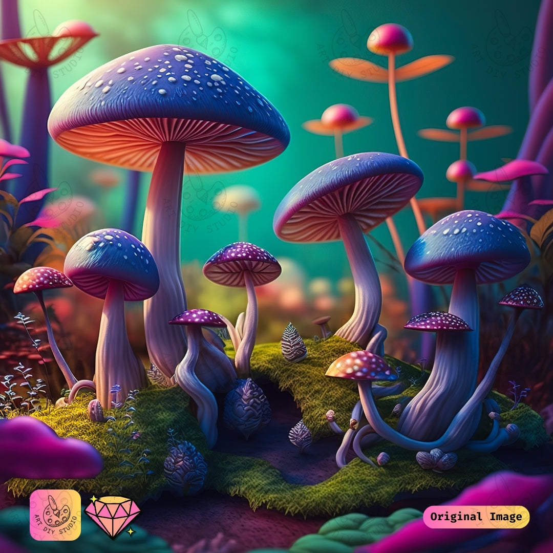 Artdiystudio Dreamy Mushroom Harmony Diy Diamond Painting Kit A Serene Fantasy Escape