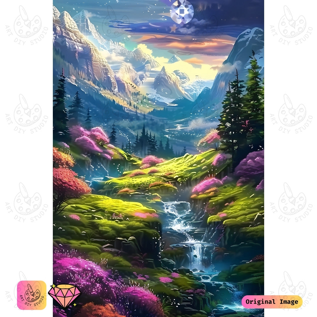 Artdiystudio Dreamy Waterfall Kingdom Diy Diamond Painting Kit A Magical Escape Into Fantasy