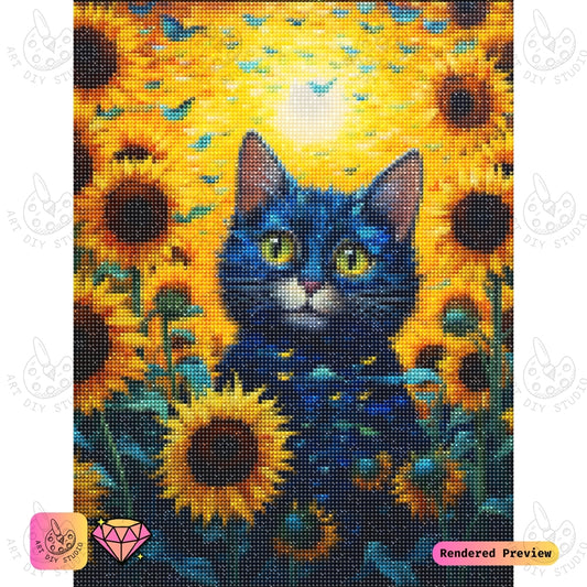 Artdiystudio Electric Paws In Sunflowers Diy Diamond Painting Kit A Cosmic Cat In Bloom 2