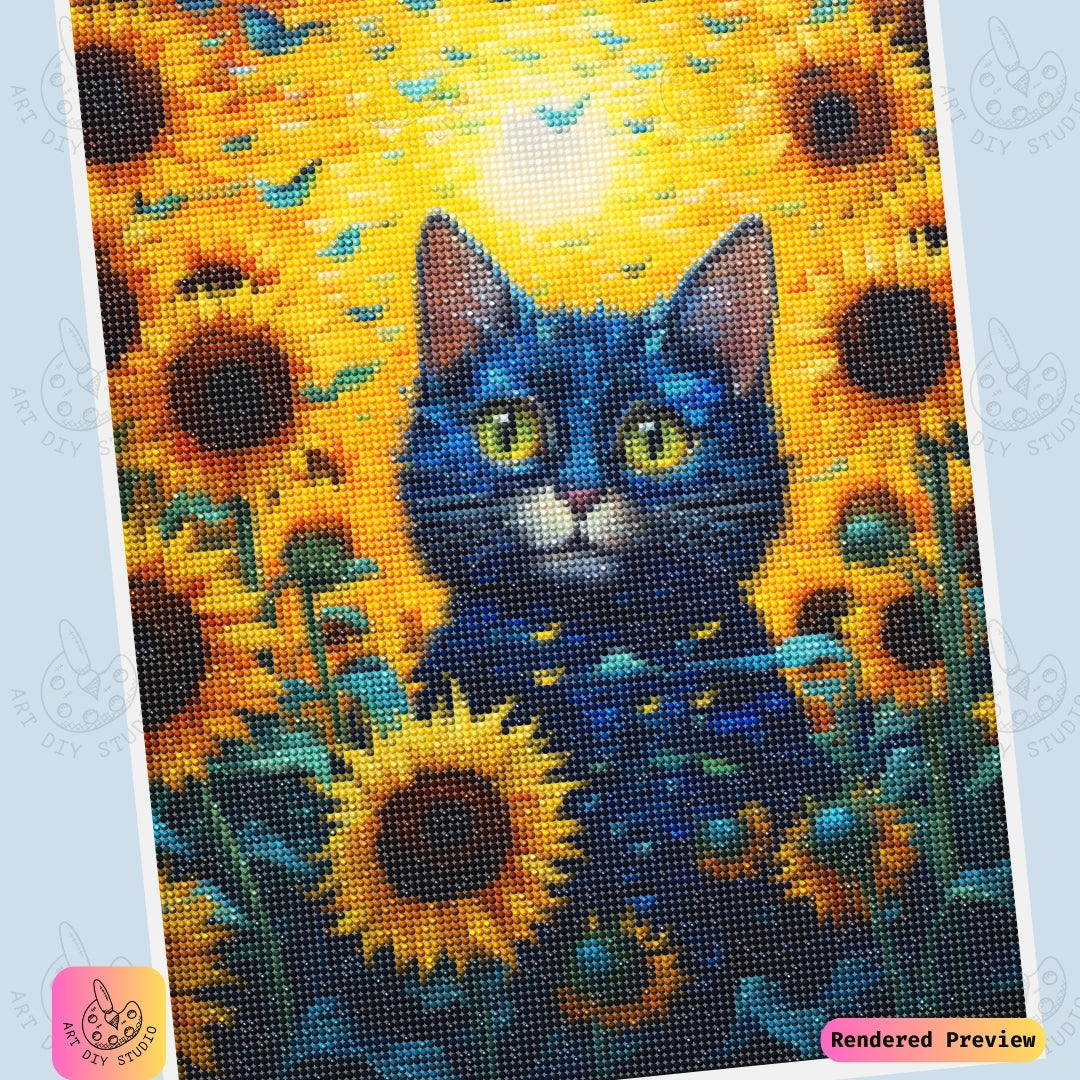 Artdiystudio Electric Paws In Sunflowers Diy Diamond Painting Kit A Cosmic Cat In Bloom 6