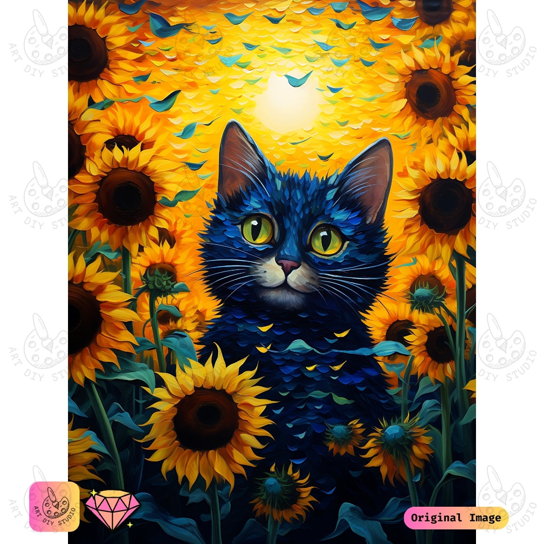 Artdiystudio Electric Paws In Sunflowers Diy Diamond Painting Kit A Cosmic Cat In Bloom